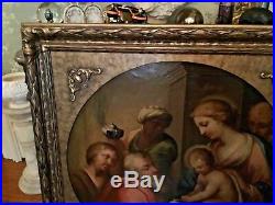 Antique Victorian Old Masters Style Oil Painting Adoration Of Magi Christ