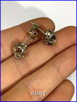 Antique Victorian Old Mine Cut Diamond Earrings in 14K Yellow Gold Russian Style