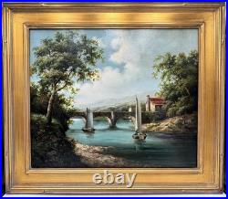 Antique Vintage Old Master Style Landscape River Scene Oil Painting