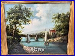 Antique Vintage Old Master Style Landscape River Scene Oil Painting