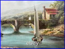 Antique Vintage Old Master Style Landscape River Scene Oil Painting