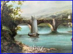 Antique Vintage Old Master Style Landscape River Scene Oil Painting