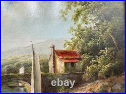 Antique Vintage Old Master Style Landscape River Scene Oil Painting