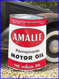 Antique Vintage Old Style Amalie Gas Oil Can Sign