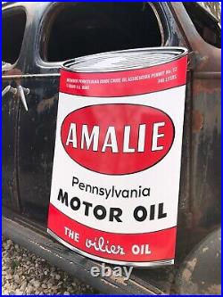 Antique Vintage Old Style Amalie Gas Oil Can Sign