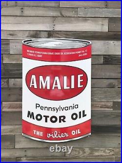 Antique Vintage Old Style Amalie Gas Oil Can Sign