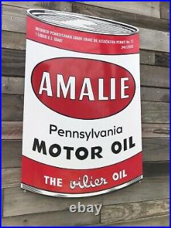 Antique Vintage Old Style Amalie Gas Oil Can Sign