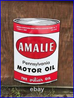 Antique Vintage Old Style Amalie Gas Oil Can Sign