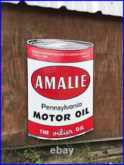 Antique Vintage Old Style Amalie Gas Oil Can Sign