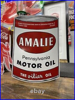 Antique Vintage Old Style Amalie Oil Can Gas Service Sign