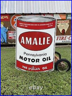 Antique Vintage Old Style Amalie Oil Can Gas Service Sign