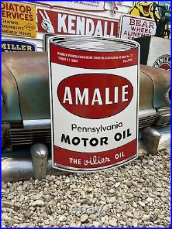 Antique Vintage Old Style Amalie Oil Can Gas Service Sign