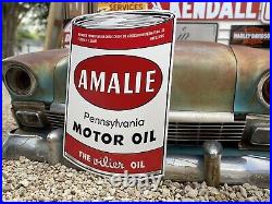 Antique Vintage Old Style Amalie Oil Can Gas Service Sign