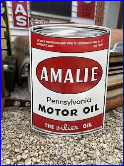 Antique Vintage Old Style Amalie Oil Can Gas Service Sign