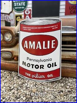 Antique Vintage Old Style Amalie Oil Can Gas Service Sign