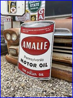 Antique Vintage Old Style Amalie Oil Can Gas Service Sign