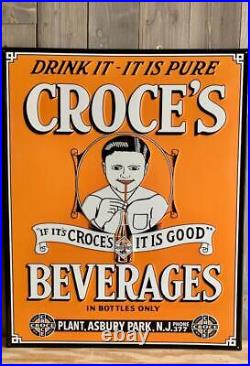 Antique Vintage Old Style Croces Beverage NJ Steel Sign