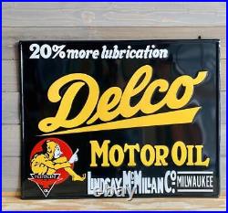 Antique Vintage Old Style Delco Oil Gas Steel Sign