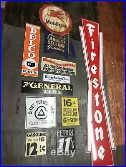 Antique Vintage Old Style Firestone 70! Mobil General Delco Tires Gas Sign