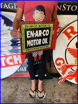 Antique Vintage Old Style Flange Sign Enarco Motor Oil Made USA