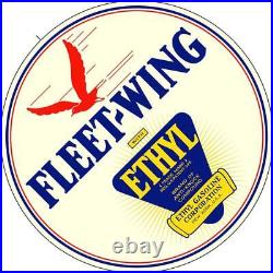 Antique Vintage Old Style Fleetwing Ethyl Gas Oil 30 Round Sign