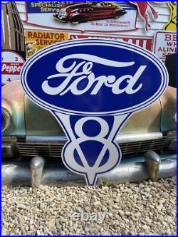 Antique Vintage Old Style Ford V8 Sign Antique Vintage Old Style Ford V8 Sign