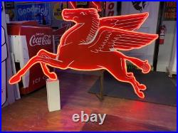 Antique Vintage Old Style LED Neon Mobil Pegasus Gas Oil Service Sign 41x67