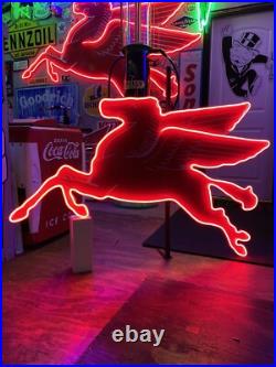 Antique Vintage Old Style LED Neon Mobil Pegasus Gas Oil Service Sign 41x67