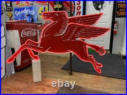Antique Vintage Old Style LED Neon Mobil Pegasus Gas Oil Service Sign 41x67