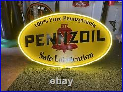 Antique Vintage Old Style LED Pennzoil Lubrication Gas Oil Sign