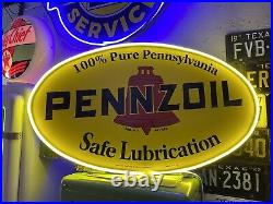 Antique Vintage Old Style LED Pennzoil Lubrication Gas Oil Sign