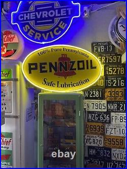 Antique Vintage Old Style LED Pennzoil Lubrication Gas Oil Sign