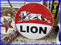 Antique Vintage Old Style Lion Gasoline Oil Sign