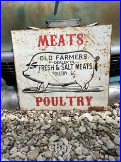 Antique Vintage Old Style Meats Poultry BBQ Sign