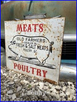 Antique Vintage Old Style Meats Poultry BBQ Sign