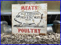 Antique Vintage Old Style Meats Poultry BBQ Sign