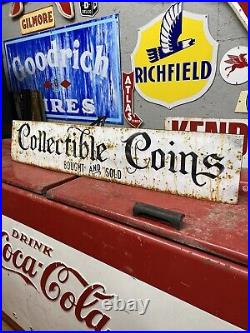 Antique Vintage Old Style Metal Collectable Coins Gold And Silver Sign