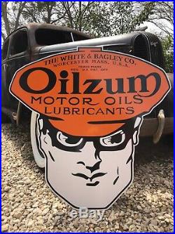 Antique Vintage Old Style Oilzum Gas Motor Oil Sign