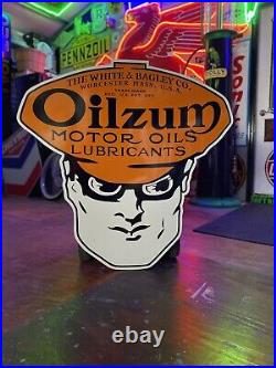 Antique Vintage Old Style Oilzum Man Gas Sign 40