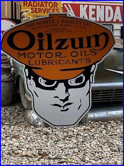 Antique Vintage Old Style Oilzum Man Gas Sign 40