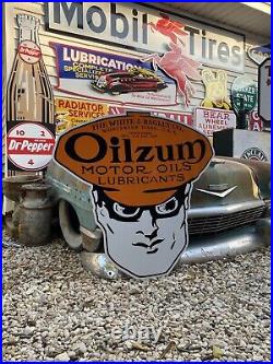 Antique Vintage Old Style Oilzum Man Gas Sign 40