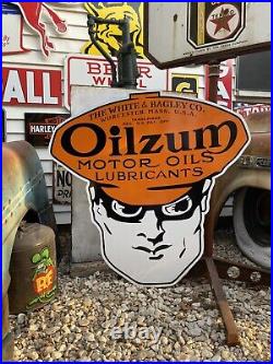 Antique Vintage Old Style Oilzum Man Gas Sign 40