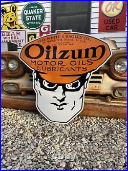 Antique Vintage Old Style Oilzum Man Gas Sign 40