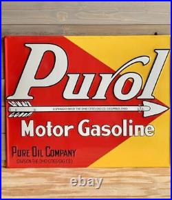 Antique Vintage Old Style Purol Oil Gas Steel Sign