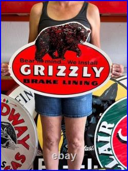 Antique Vintage Old Style Sign Grizzly Brakes NOT Porcelain Made in USA 22 x 16