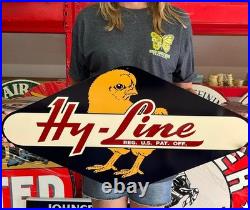 Antique Vintage Old Style Sign Hy Line Chicken Feed 35x18 NOT Porcelain Made USA
