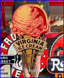 Antique Vintage Old Style Sign Ice Cream Cone 36x18 NOT Porcelain Made USA