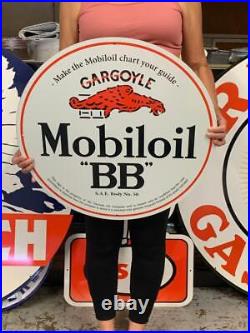 Antique Vintage Old Style Sign Mobiloil BB Mobil 24 Round Gasoline Made USA