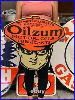 Antique Vintage Old Style Sign Oilzum Motor Oil 24 Gasoline Made USA