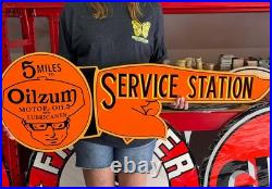Antique Vintage Old Style Sign Oilzum Service 46x17 NOT Porcelain Made in USA Antique Vintage Old Style Sign Oilzum Service 46x17 NOT Porcelain Made in USA